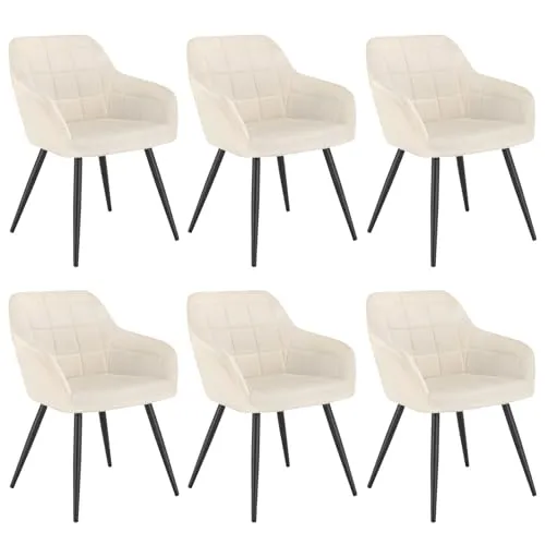 WOLTU Esszimmerstühle 6er Set - Moderne Polsterstühle mit Armlehnen - Esszimmerstühle im eleganten Design mit weichem Samtbezug und stabiler Metallstruktur, ideal für komfortable Stunden im Esszimmer oder Wohnzimmer.