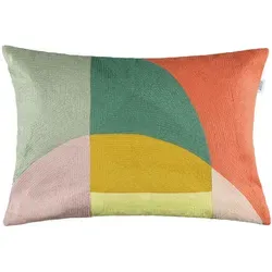 SCHÖNER WOHNEN-Kollektion Dekokissen Paint - Kissen in 40x40 cm, aus 50% Baumwolle und 50% Leinen, mit kunstvollem, mehrfarbigem Stickdesign und pflegeleichter Rückseite in Uni-Orange – ideal für stilvolle Akzente in jedem Raum.