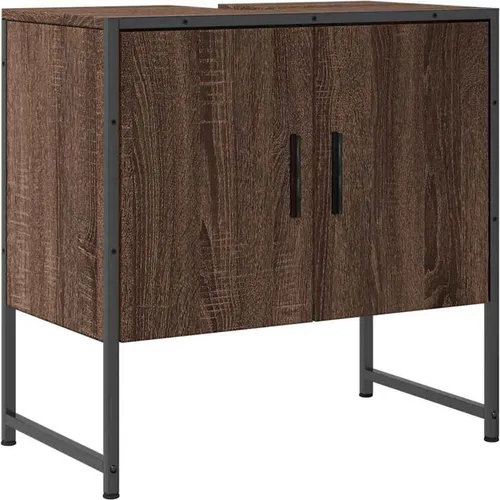 vidaXL Waschbeckenunterschrank mit Stauraum - Unterschrank fürs Bad in Braun Eichen-Optik, bietet viel Stauraum für Toilettenartikel und besticht durch eine stabile Konstruktion aus pulverbeschichtetem Stahl und Holzwerkstoff.