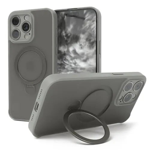 EAZY CASE - MagSafe Handyhülle für iPhone 15 Pro Max kompatibel mit MagSafe Hülle mit Ständer kompatibel mit iPhone 15 Pro Max Hülle mit 360° Ring & Magnetfunktion zum Aufstellen Cover Anthrazit