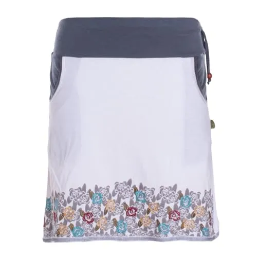 Vishes Alternative Bekleidung - Damen Mini-Rock 100% Baumwolle Blumen-Muster extra breiter Bund mit Kordel-Zug und Taschen mit Stickerei weiß 40
