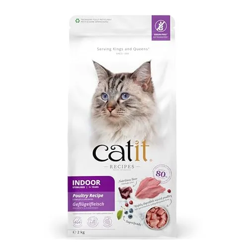 Catit Recipes - Premium Trockenfutter für Katzen - mit Geflügelfleisch, für ausgewachsene im Haus lebende, sterilisierte Katzen, Alleinfuttermittel, 2kg