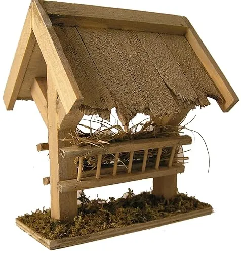 FADEDA Futterkrippe mit Dach/Höhe:9 cm/handbemalt/detailgetreue Krippen Figuren - Weihnachten Tisch Dekoration Krippe Zubehör