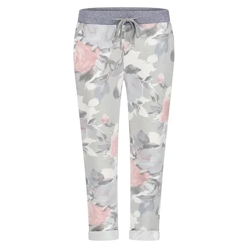 Mississhop Damen Cargohose mit Blumenprint - Hochwertige Freizeithose in Einheitsgröße (36-42) mit elastischem Gummibund und Tunnelzug für optimalen Komfort. Ideal für Freizeit, Sport oder elegante Outfits!
