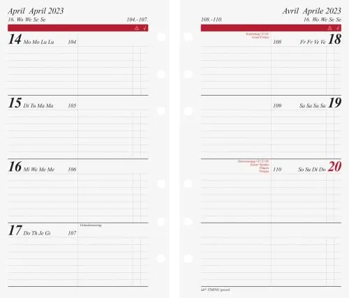 rido/idé Wochenkalendarium Timing special 2023 Blattgröße 8, 7 x 15, 3 cm, 7068910003, weiß