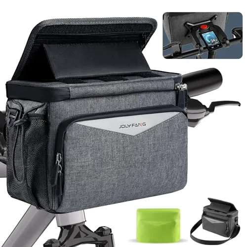 JOLY FANG Lenkertasche Fahrrad – 5,2L wasserdicht mit Handyhalterung - Fahrradtaschen mit großem Stauraum und hochempfindlichem Touchscreen für einfache Bedienung während der Fahrt. Ideal für Fahrräder und E-Bikes, inklusive abnehmbarem Schultergurt.