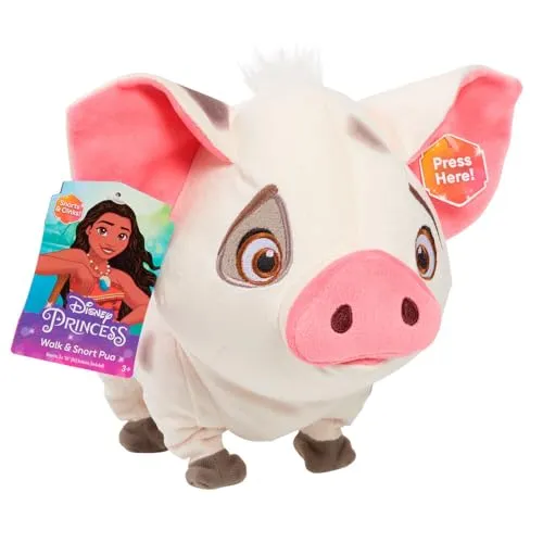 Just Play Disney Princess Moana Walk & Snort Pua Plüschtier - Stofftier Pua mit Geräuschen und Bewegung, 20 cm groß, superweich und ideal für Disney-Fans ab 3 Jahren. Ein perfektes Geschenk für aufregende Abenteuer!
