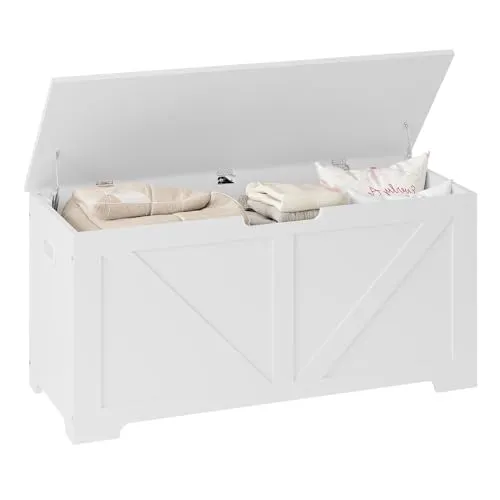 WOLTU Sitzbank mit Stauraum, Sitztruhe Holz, Truhenbank 100x47x40cm, Schuhbank mit Sitzfläche, 2 Sicherheitsscharniere für Flur Schlafzimmer Wohnzimmer, Weiß