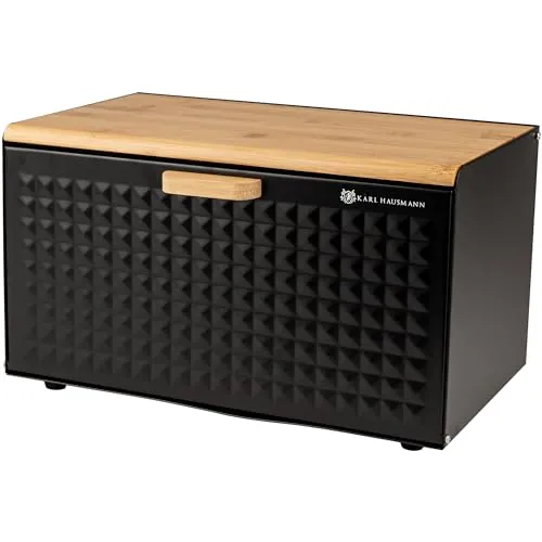KARL HAUSMANN Brotkasten Metall Schwarz mit Bambus Deckel von Karl Hausmann