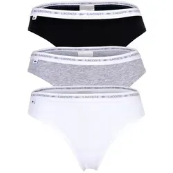 LACOSTE Damen Strings 3er Pack - Thong Unterwäsche - Funktionsunterwäsche aus weicher Stretch-Baumwolle mit bequemen Logobund für ultimativen Komfort. Lieferumfang: 3 einfarbige Strings in Schwarz, Grau und Weiß.