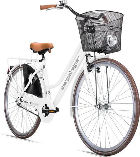Bergsteiger Amsterdam Damenfahrrad 28 Zoll - Citybike im Retro-Design mit Korb und Rücktrittbremse, ideal für entspannte Fahrten in der Stadt und praktisch für Einkäufe.