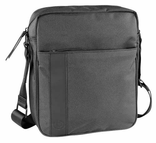 bugatti Domani große Umhängetasche für Herren und Damen - Messenger-Bag aus grauem Leder mit viel Stauraum und verstellbarem Schulterriemen, ideal für den Alltag und vielseitig einsetzbar.