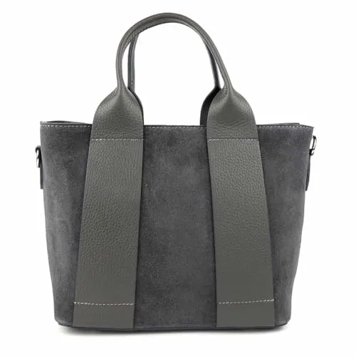Made IN Italy Damen Echt Leder Business Shopper Tasche in grau von ITALYSHOP24