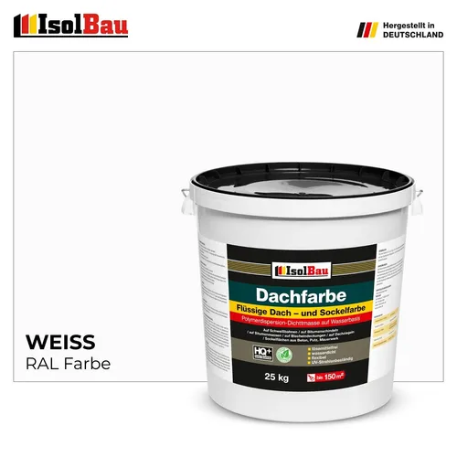 Isolbau Dachfarbe Weiss 25 kg - Hochwertige Fassaden- und Dachbeschichtung - Lacke - Wetterfeste, elastische Dachfarbe mit hoher Deckkraft, UV-beständig und ideal für die Renovierung und Abdichtung von Dächern und Sockeln.