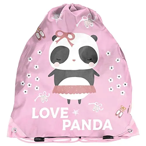 Kinder Turnbeutel/Sportbeutel 36x32 cm - Panda Love - Rosa
