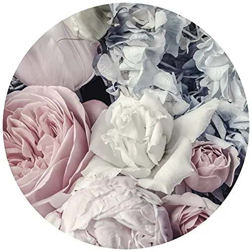 WallArena Vlies Fototapete Rund Blumen Pastell Rosen Wohnzimmer Schlafzimmer Wandtapete Tapete inklusiv Kleister UV-Beständig (12746, Ø 91 cm)