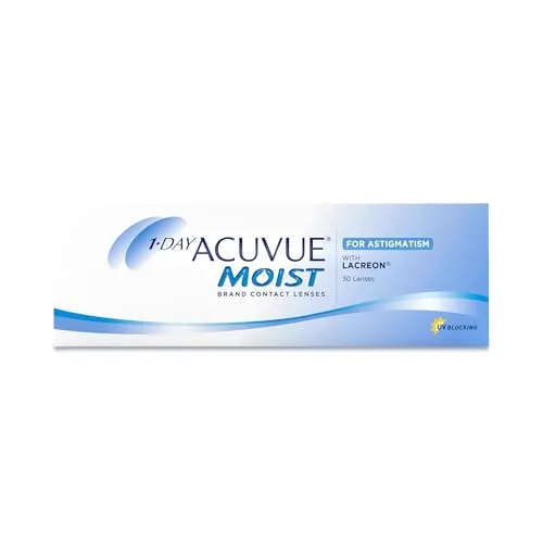 Johnson & Johnson 1-Day Acuvue Moist für Astigmatismus - 30er Pack - Kontaktlinsen für Astigmatismus mit Lidschlag-Stabilisations-Design für klare Sicht und UV-Schutz, ideal für den täglichen Gebrauch.