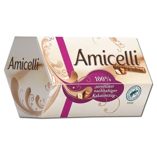 Amicelli Riegel, Schokolade 200g Packung - Feine Schokolade in zarten Röllchen, perfekt für jede Gelegenheit und ein Genuss für Schokoladenliebhaber.