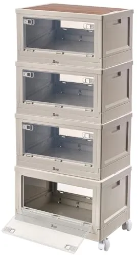 Xcase Klappbox: 4er-Set Camping-Aufbewahrungsboxen mit 4 Rollen, falt-/stapelbar, 55 l (Camping Boxen Kunststoff, Boxen mit Sichtfenster, Kofferraum)