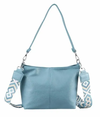 Damen Tasche Shopper Brusttasche Hobo Bag Schultertasche Crossbody Umhängetasche Beuteltasche Handtasche Crossover BodyBag Leder Optik Blau