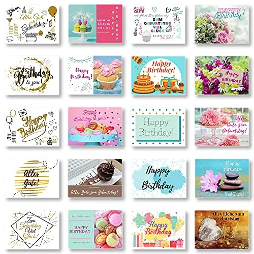 Domelo Geburtstagskarten 20er Set mit Umschlag, Happy Birthday Postkarten, Kraftpapier Karten zum Geburtstag, Geburtstagskarte für Mann/Frau/Kinder, Postkarte als Grußkarten, (Set 1)