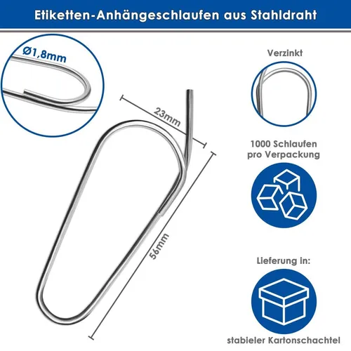 Etiketten-Anhängeschlaufen Drahtschlaufen Stahldraht 23x56mm 695005 1000