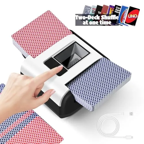 QUICARD Geräuscharmer und wiederaufladbarer Kartenmischer für 2 Kartensätze, 2000 mAh, automatischer elektrischer Mischer für Kartenspiele, Texas Hold'em, Poker, Heimkartenspiele, Blackjack (X1)