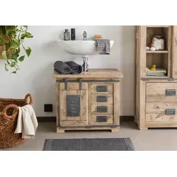 MASSIVMOEBEL24.DE Railway Unterschrank 70x40x60 cm - Unterschrank fürs Bad, jeder Schrank ein Unikat aus naturbelassenem Holz mit edlem Design und viel Stauraum für Hygieneartikel.