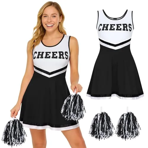 REDSTAR FANCY DRESS Cheerleaderkostüm Damen mit Pompoms – High School Outfit für Erwachsene – Perfektes Damen Kostüm für Karneval, Mottoparty oder Halloween – Verkleidung Cheerleader Style