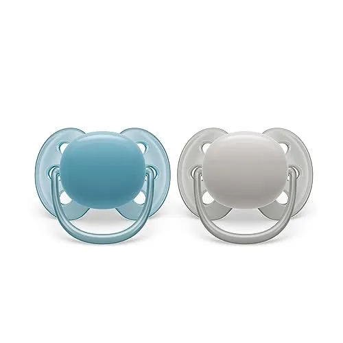 Philips AVENT ultra soft Schnuller - 2er Pack, BPA-freier, weicher Schnuller für Babys von 6-18 Monaten, inklusive Transport- und Sterilisationsbox, grau/petrol (Modell SCF091/17)