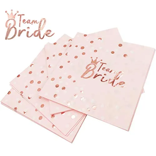 JGA Servietten Rosegold, 32 Stück Team Bride Servietten Tisch Deko, Rosa Team Braut Papierservietten für Frauen Party Deko JGA Tischdeko Junggesellen Junggesellinnenabschied Abschied