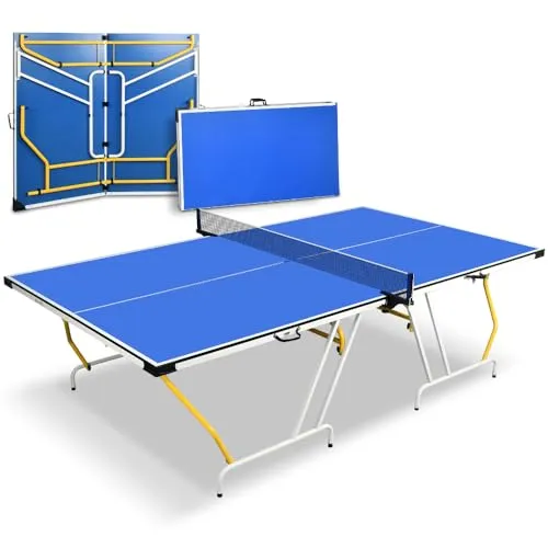 SereneLife Tischtennisplatte, Klappbar & Wetterfest, Ping Pong Tisch für Indoor & Outdoor, Schneller Aufbau, Stabil, Inkl. Netz & Clip Set