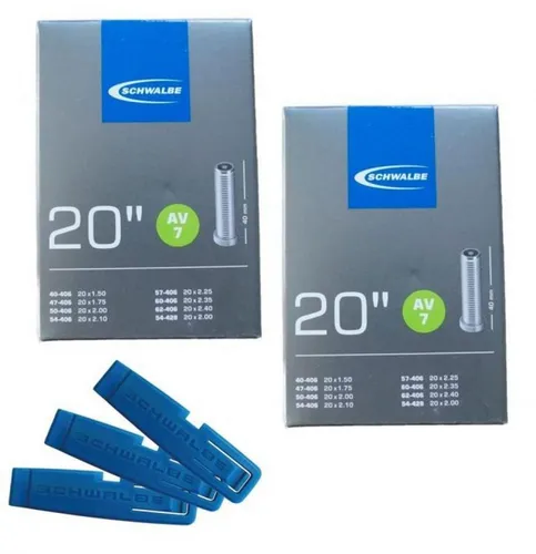 Schwalbe Fahrradschlauch Schwalbe 2x Schlauch AV7 20x1.50-2.50 + Reifenheber