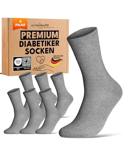 sockenkauf24 Diabetikersocken ohne Gummibund & ohne Naht 97% Baumwolle (6 Paar) Diabetiker Socken mit Komfortbund für Damen & Herren 70108T (Grau 47-50) WP