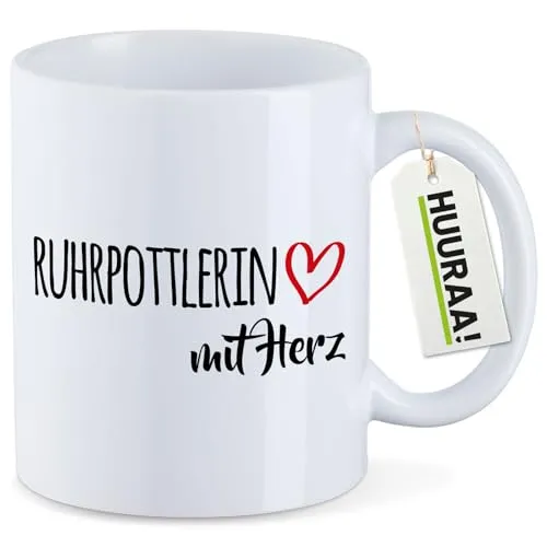 Huuraa Tasse Ruhrpottlerin mit Herz Geschenk 330ml Weiß Ruhrpottlerin Präsent