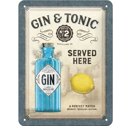 Nostalgic-Art Metallschild Blechschild 15x20 cm - Open Bar - Gin & Tonic Served Here