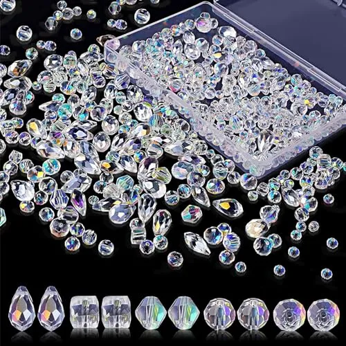 Natuce 900 Stück Facettierte Perlen, Glasperlen Zum Auffädeln,4/6/8mm Glitzerperlen mit Aufbewahrungsbox, Kristall Perlen für DIY Armbänder Halsketten Ohrringe Basteln Schmuckherstellung