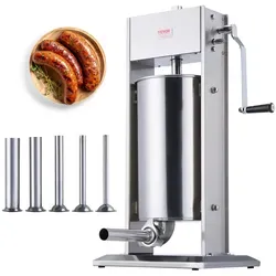 VEVOR Manueller Wurstfüller 15L – Vertikale Wurstmaschine - Fleischwölfe und Wurstfüller aus 304 Edelstahl, manuell bedienbar mit 2 Gängen und 15L Kapazität für perfekte Wurstherstellung zu Hause.