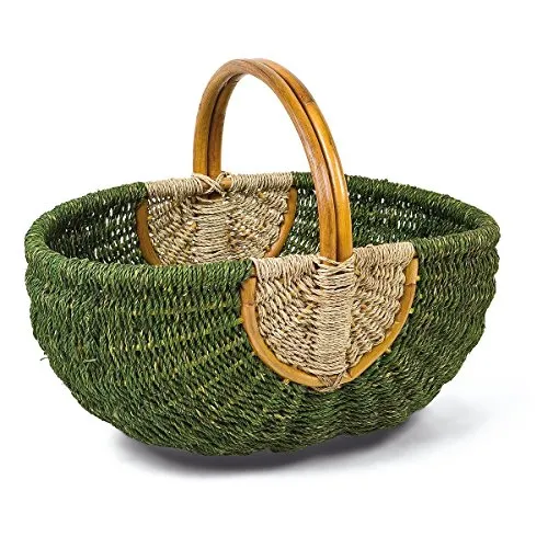 Henkelkorb 50x34x23/36cm, Rattan + Sisal, Grün, Tragekorb