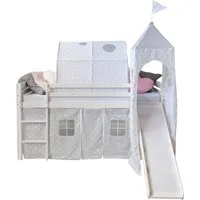 Homestyle4u Hochbett 90x200 mit Rutsche und Vorhang - Stabiles Kinderhochbett mit Rutsche, Tunnel und Sternen-Vorhang aus 100% Baumwolle. Ideal für kreatives Spielen und gemütlichen Schlafplatz, inklusive Sicherheitsumrandung und abgerundeten Kanten.