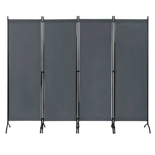 WOLTU Paravent Raumteiler 4 Teilig Freistehend Dunkelgrau 224x182 cm | Trennwand klappbar, Sichtschutz Spanische Wand, Ideal für Wohnzimmer, Balkon und Garten