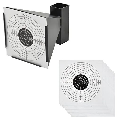 BigDean Kugelfang mit 1000 Zielscheiben Scheibenkasten Luftgewehr Luftpistole 14x14 cm, (Set, 1001-tlg., 1 Kugelfang + 1000 Zielscheiben), Stahl, Wandmontage, Pfostenmontage, 10er Ringskala