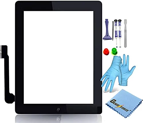 iPGenieforce Gforce75 Premium Retina Touchscreen Glas Digitizer für iPad 3 Display, inkl. 9-in-1 Profi Werkzeugsset - SCHWARZ