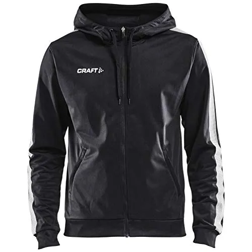 Craft Kapuzenpullover Hoodie Fullzip Pro Control schwarz/weiss Herren - Funktionsjacke aus weichem Polyester, ideal für Aufwärmphasen und sportliche Aktivitäten. Mit durchgehendem Reißverschluss, Kapuze und praktischen Taschen.