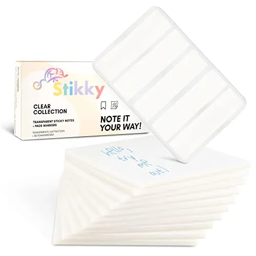 STIKKY Transparente Haftnotizen [500 Blätter und 125 Page Marker]- Sticky Notes durchsichtig - Super Stark Klebend - Klebezettel Perfekt zum Erstellen von Notizen und Erinnerungen