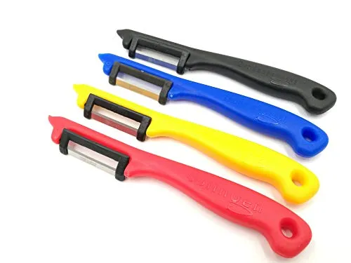 Solingen 4 Sparschäler im Set für Rechts- u Linkshänder Gemüseschäler Spargelschäler Obstschäler gemischte Farben extra scharf Qualität Pendelschäler