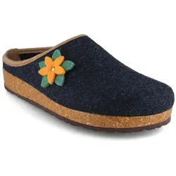 Tuffeln Blumig Filz-Pantoffeln Damen Clogs mit Korkfußbett in Blau