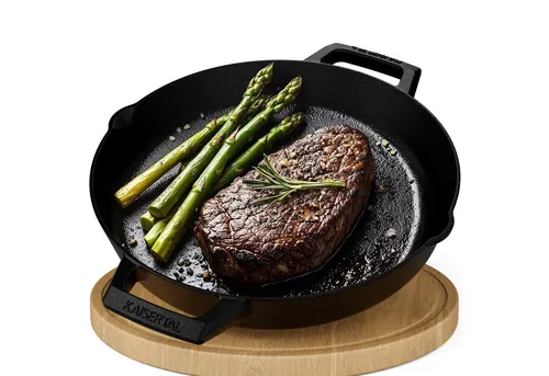 KAISERTAL® Gusseisenpfanne 30cm mit Rezeptbuch - Pfanne für gleichmäßige Hitzeverteilung, ideal für knuspriges Fleisch und vielseitig einsetzbar – perfekt für jeden Herd und den Ofen!