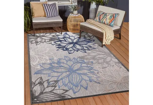Sanat Teppich Floral 2 Outdoor - Flachgewebe-Teppich, wasserresistent und robust, ideal für Balkon, Terrasse oder Küche, pflegeleicht mit 6mm Florhöhe und STANDARD 100 by OEKO-TEX® Zertifizierung für Sicherheit.