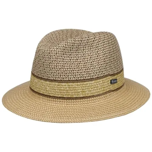 Lipodo Cardello Traveller Strohhut Naturfarbener Herrenhut mit Muster Made in Italy Leicht Atmungsaktiv Herren Frühjahr Sommer Natur-braun S (54-55 cm)
